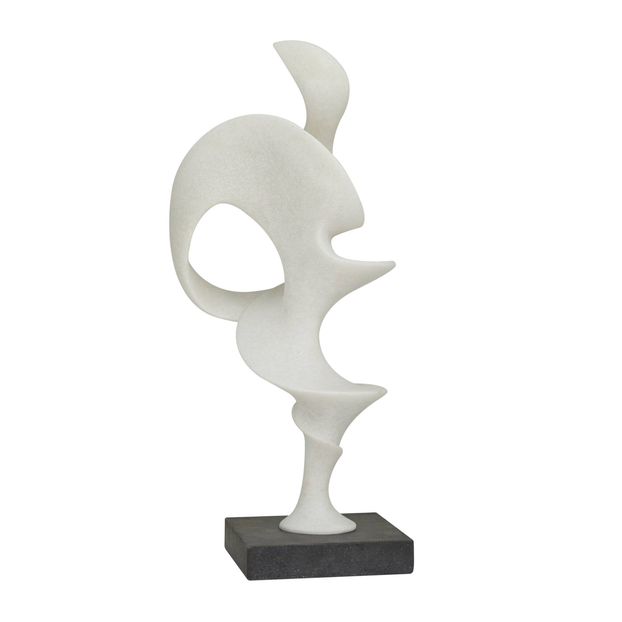 20" White Polystone Abstract Sculpture with Black Base